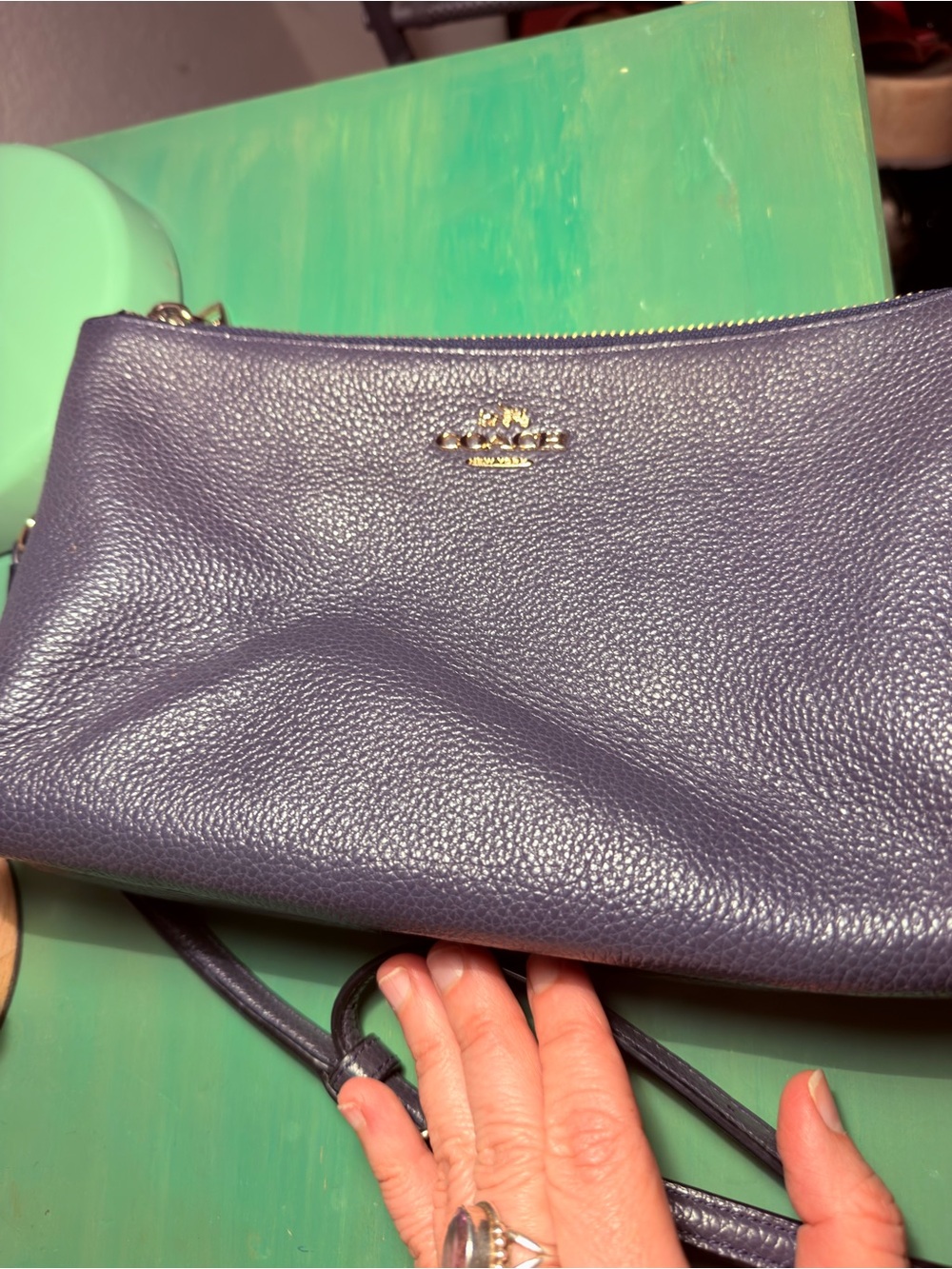 Coach Pebbled Leather Crossbody Bag in Navy